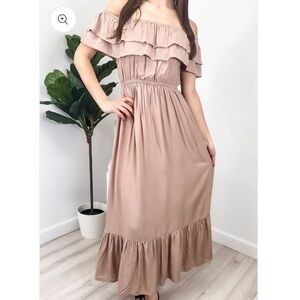 Off-Shoulder Ruffle Maxi Dress - Taupe